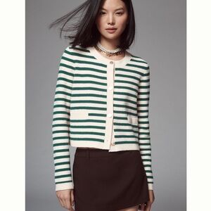 NVLT Anthropologie striped sweater lady jacket/ cardigan - green